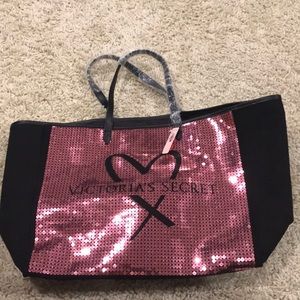 Victoria’s Secret pink and black glitter tote